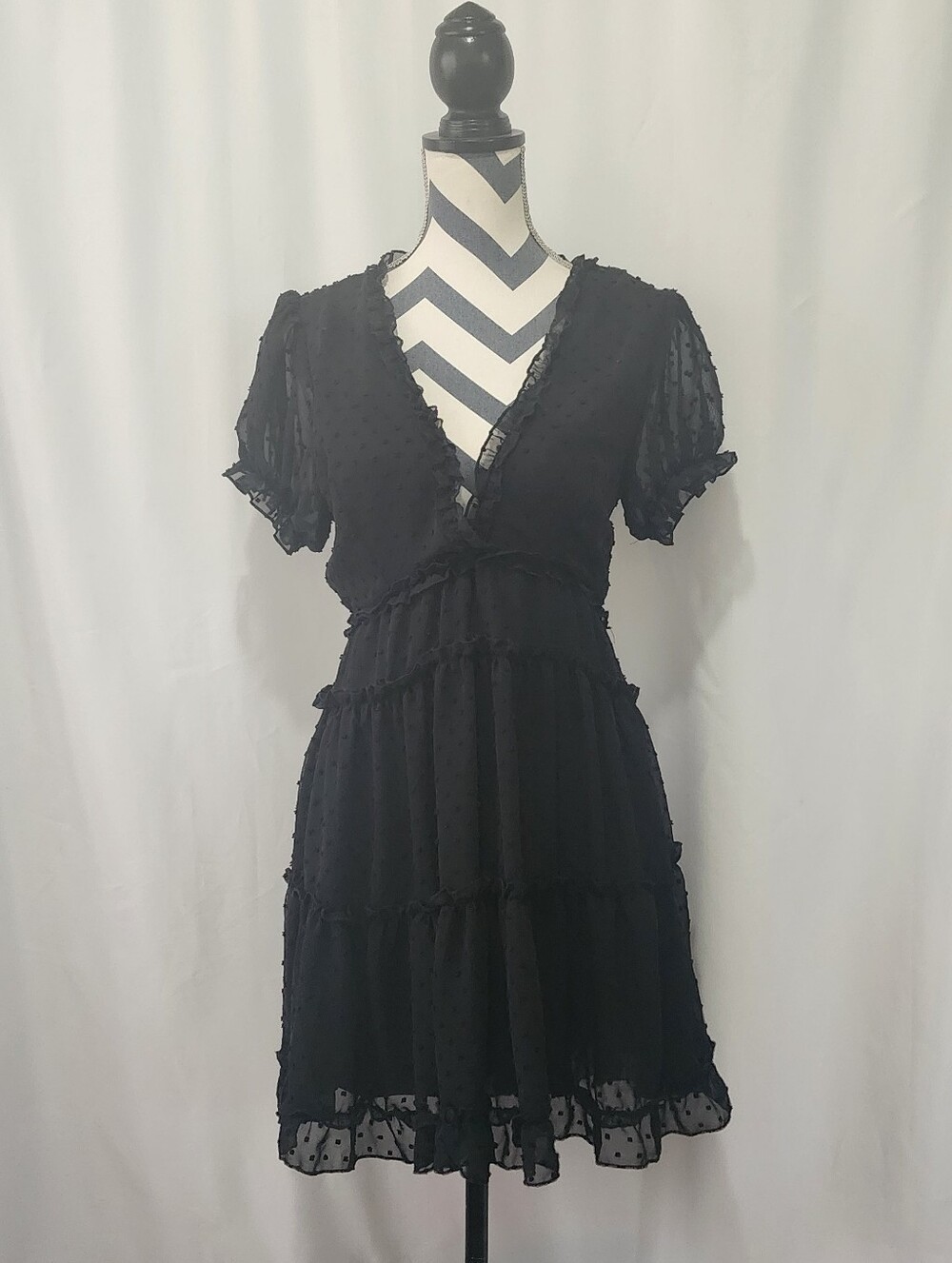Black Ruffle Tiered V-Neck Women's Dress
